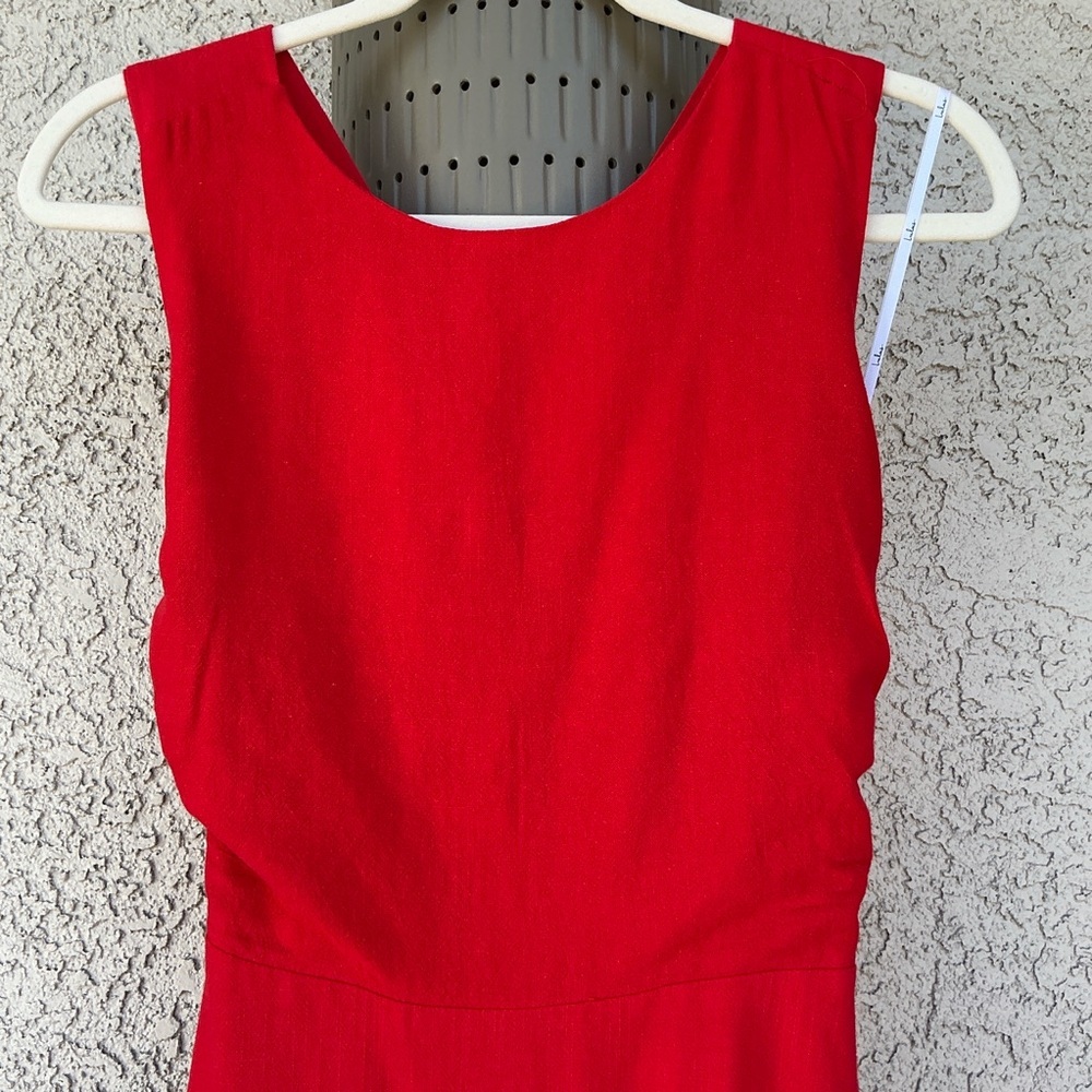 NWT Lulu’s Sunny Energy Red Lace-Up Midi Dress with Pockets Small Vacation Chic - Picture 7 of 14